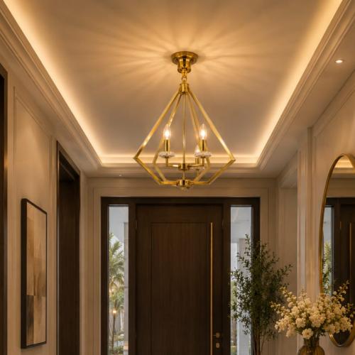 ثريا مودرن ذهبية بإطار هندسي – 3 لمبات – قاعدة E14