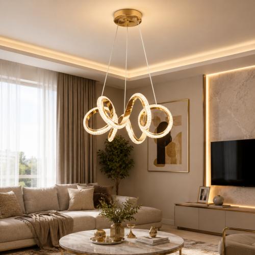 ثريا علاقي LED مودرن بثلاث اضاءات بتصميم حلقات فني...