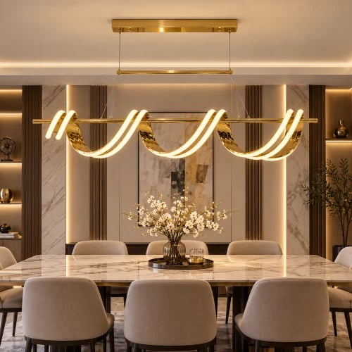 ثريا LED مودرن ذهبية 100 سم – ثلاث إضاءات