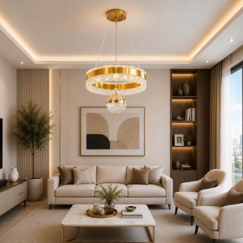 ثريا LED كريستال مودرن بثلاث اضاءات دائرية – ذهبي...
