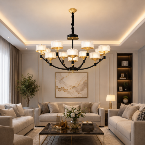 ثريا سقف مودرن بثلاث اضاءات – أسود × ذهبي بتصميم ف...