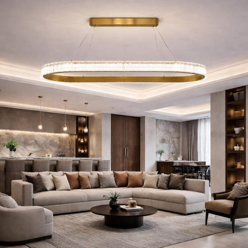 نجف ليد مستطيل ذهبي 120×40 سم – ثلاث إضاءات مع ريم...