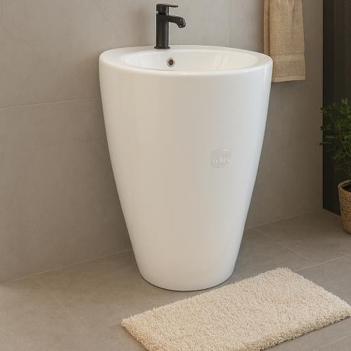 مغسلة سيراميك فاخرة بتصميم أسطواني أنيق لون ابيض م...