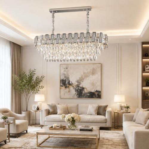 نجف مودرن كريستال فضي مقاس 80×30 سم – 10 لمبة قاعد...