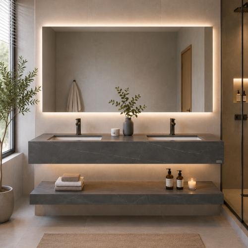مغاسل رخام حوضين مع مريات ليد بعده مقاسات