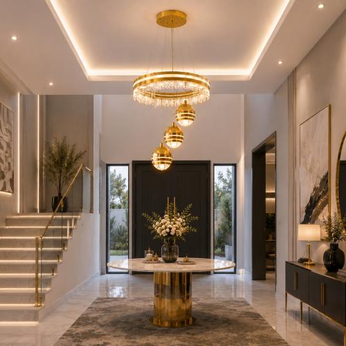 ثريا مودرن دائرية كريستال LED ذهبي – 3 إضاءات – آر...