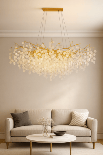 ثريا بتصميم أوراق الشجر الفاخر – لون ذهبي – شكل بي...