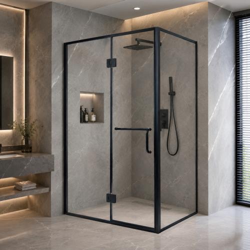 كابينة شاور زجاج سيكوريت بإطار أسود مطفي – 120 × 8...