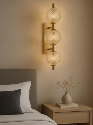 ابليك جداري فاخر – 3 كريات زجاج كريستالية – لون ذه...