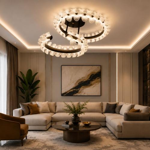 ثريا LED مودرن حلقات مزدوجة – 50 + 40 سم – بثلاث ا...