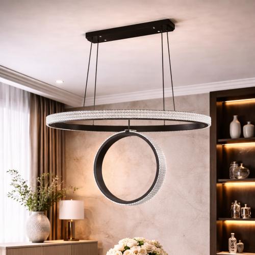 نجف مودرن أسود LED ثلاث إضاءات – تصميم حلقي كريستا...