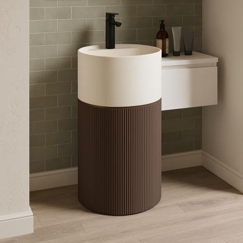 مغسلة حوض أبيض وبني داكن بورسلان أنيق – ارتفاع 80...