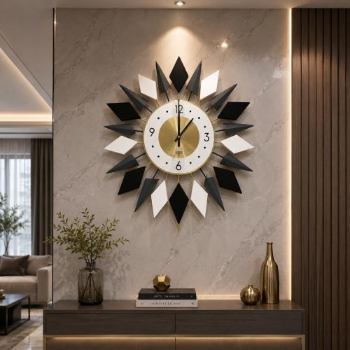 ساعة جدارية مودرن بتصميم هندسي فاخر – قطر 60 سم
