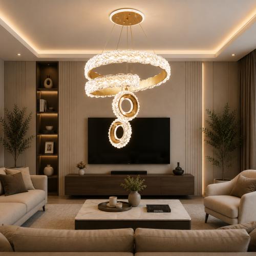 ثريا كريستال مودرن متعددة الحلقات LED – ذهبي – ثلا...