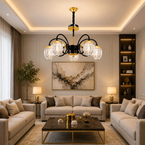 ثريا سقف مودرن أسود × ذهبي – 3 إضاءات بتصميم أنيق