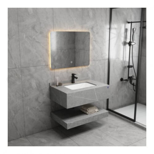 مغسلة رخام حوض 80سم + مرايا ليد اللون رصاصي مرخم