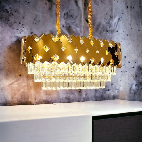 ثريا كريستال ستيل ذهبي بيضاوي