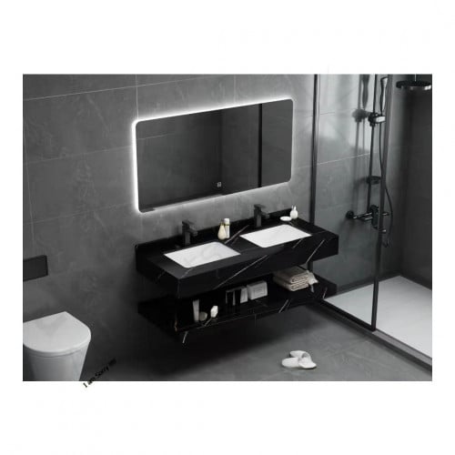 مغسله رخام 2 حوض لون اسود مقاس 140 سم حوضين مع مرا...