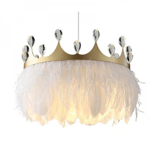 علاقي تصميم عصري من الريش وتاج كريستال مقاس 50 سم