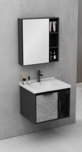 مغسله ديكور الومنيوم اسود مع رصاصي سطح سيراميك