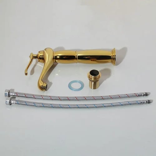 خلاط مغسله ذهبي عالي تحكم مقبض واحد في الماء الساخ...