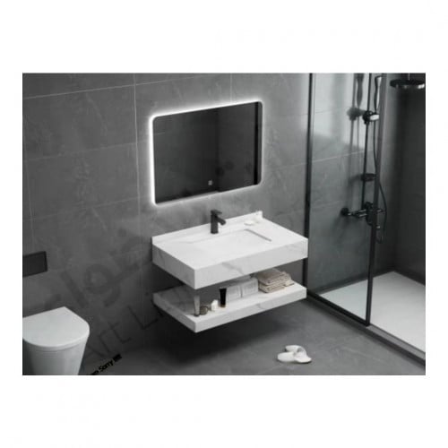 مغسله رخام ابيض مقاس 80 سم حوض مع مرايه ليد