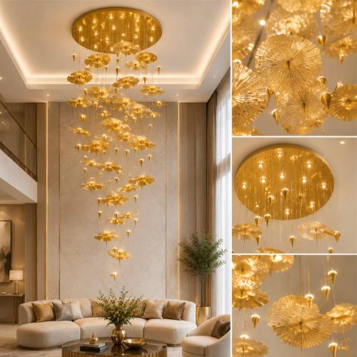 ثريا مودرن ذهبية للقبب المرتفعة – إضاءة LED كريمي...