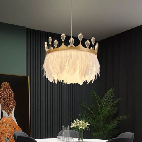 علاقي تصميم عصري من الريش وتاج كريستال مقاس 50 سم