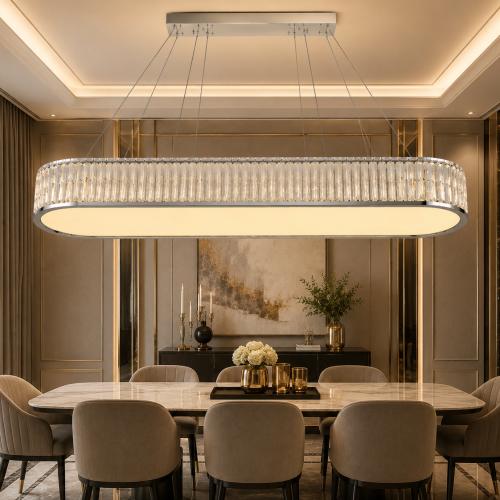 ثريا كريستال مودرن مستطيلة LED بثلاثة ألوان إضاءة