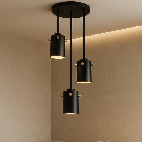 علاقي ثلاثي اسود بتصميم عصري أنيق – قاعدة لمبة E27...