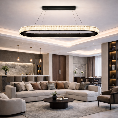 نجف ليد مستطيل أسود 100*35سم – ثلاث إضاءات