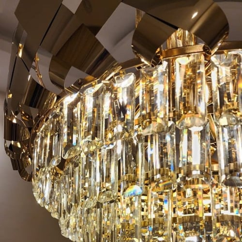 ثريا كريستال ستيل دائري ذهبي عده مقاسات