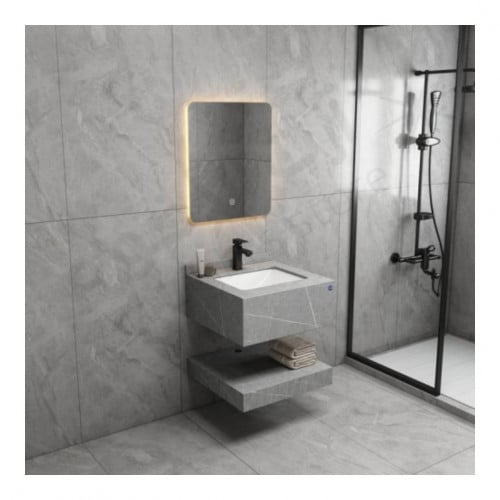 مغسلة رخام حوض 60سم + مرايا ليد اللون رصاصي مرخم