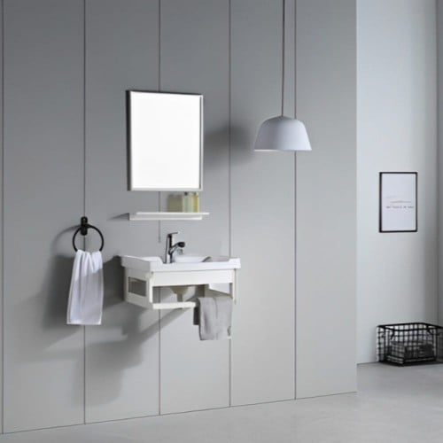 مغسله ديكور الومنيوم ابيض سطح سيراميك 50 سم