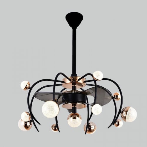 ثريا ليد ثلاث اضاءات مروحه سقف اسود مع ذهبي 8 لمبه