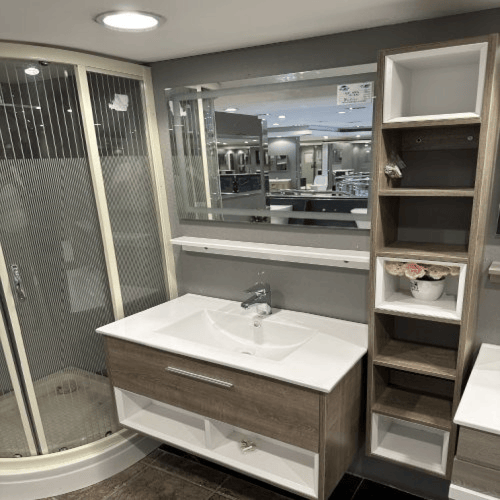 مغسله ديكور رصاصي ابيض مع رف سطح ابيض مقاس 80 سم