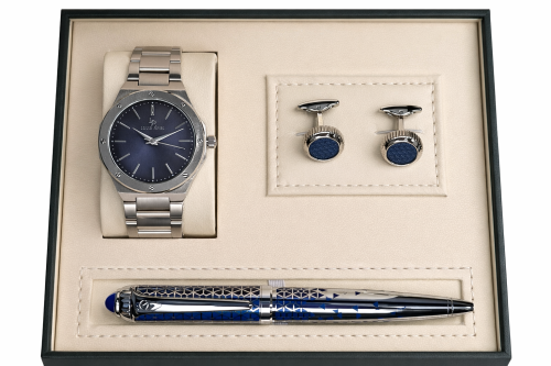 طقم ساعه رجالي لويس LR6050 فضي ميناء أزرق