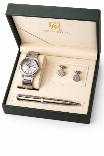 طقم ساعه رجالي لويس LR9576 فضي ميناء سماوي