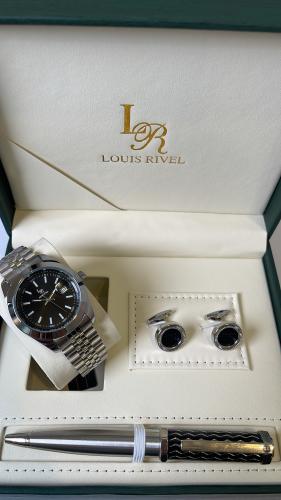 طقم ساعه رجالي من لويس ريفال LR2411 فضي ميناء اسود