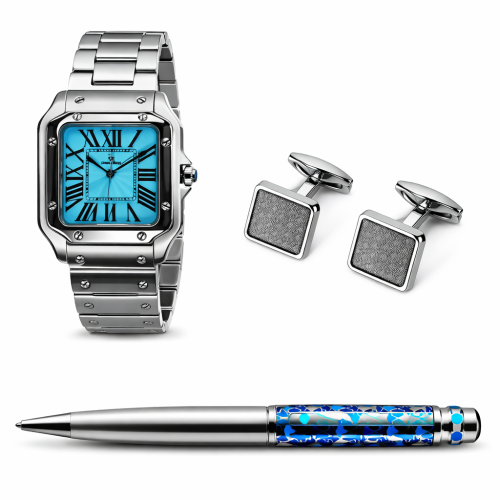 طقم ساعه رجالي لويس LR9576 فضي ميناء سماوي