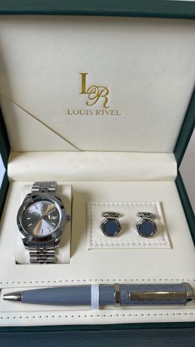 طقم ساعه رجالي من لويس ريفال LR2411 فضي ميناءرصاصي