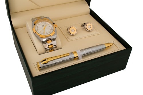 طقم ساعه رجالي لويس ريفال 5153 لونين ذهبي ميناء اب...