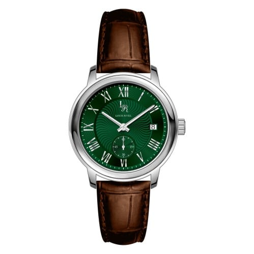 ساعة رجالي جلد بني اطارفضي مقاوم للمياه لويس ريفال...