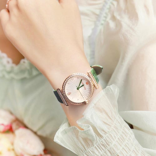 ساعة نسائي من هالو كيتي 22017 جلد اخضر