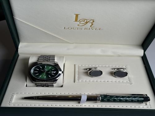 طقم ساعه رجالي من لويس ريفال LR2411 فضي ميناء اخضر