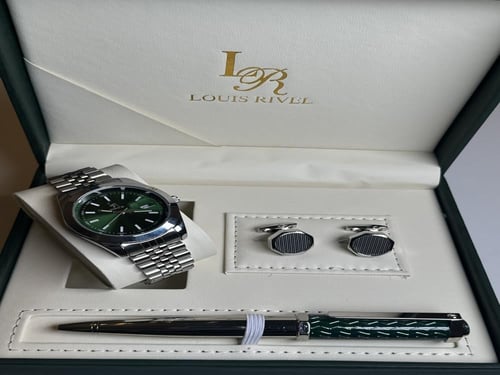 طقم ساعه رجالي من لويس ريفال LR2411 فضي ميناء اخضر