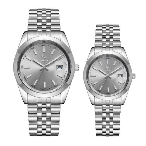 طقم ساعه رجالي, و نسائي LR2411 فضي ميناء رصاصي