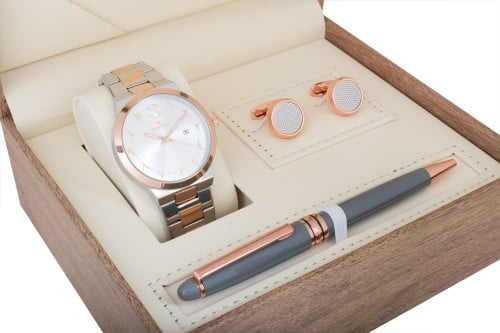 طقم ساعه رجالي لويس ريفال 2437 لونين نحاسي ميناء ا...