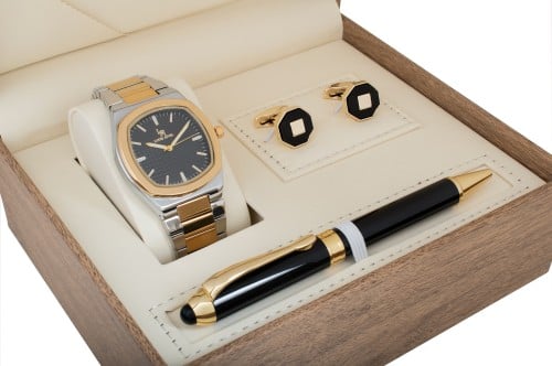 طقم ساعه رجالي لويس ريفال 5173 لونين ذهبي ميناء اس...