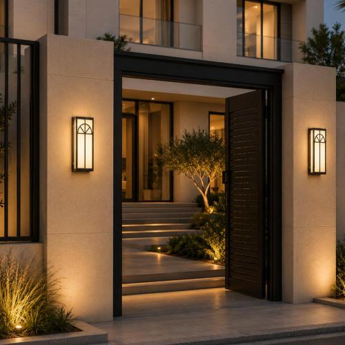 جداري بوابة مستطيل خارجي اسود لون الانارة اصفر 30...